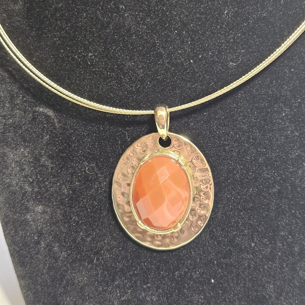 Dana Buchman Gold Tone Choker Orange-red Faux Stone Pendant Necklace 16 - 19"